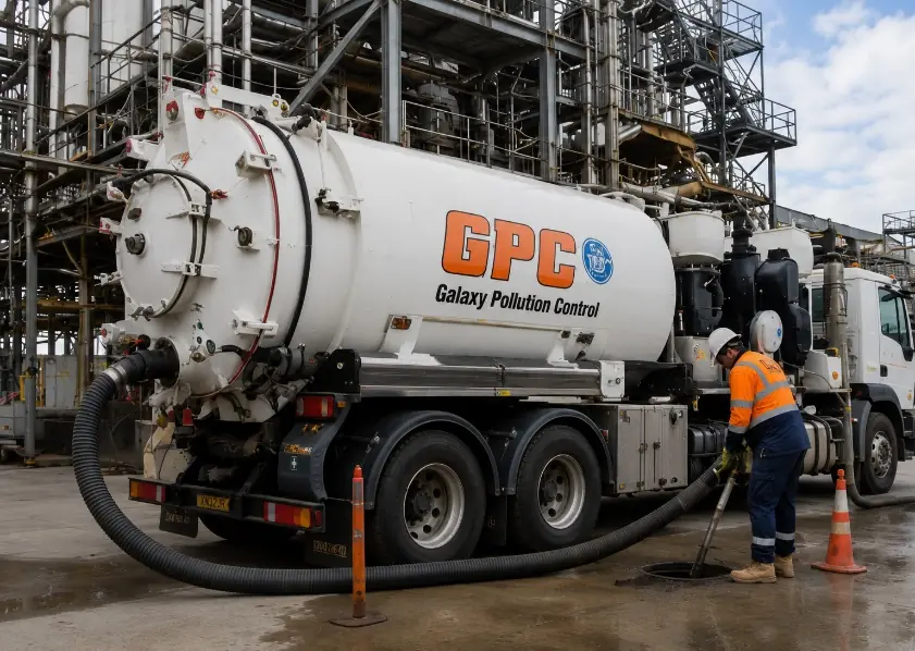 Galaxy Pollution Control GPC service vehicle and technician at an industrial site